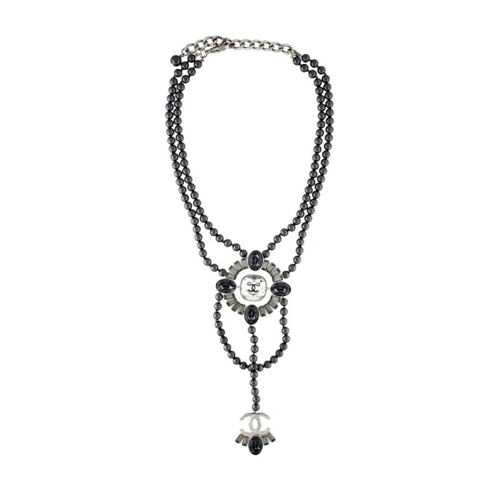 Chanel Faux Pearl & Strass CC Lavalier Necklace AUTHENTIC